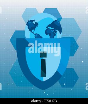 laptop shield protection warning cybersecurity data vector illustration ...