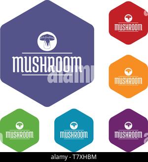 Mushroom plant icons vector hexahedron Stock Vector