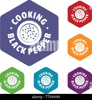 Black pepper icons vector hexahedron Stock Vector