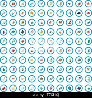 100 woman shopping icons set, isometric 3d style Stock Vector
