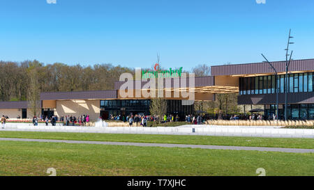 Lisse, The Netherlands - 10 April 2019: The main building near the entrance of the Keukenhof Garden, one of the world's largest flower gardens in Liss Stock Photo