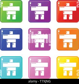 Stone sculpture canada icons set 9 color collection Stock Vector