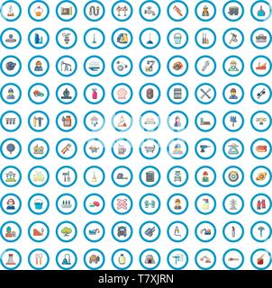 100 working professions icons set, cartoon style  Stock Vector