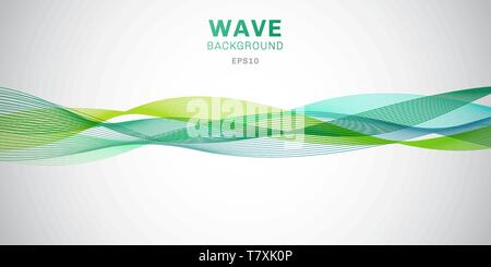 Abstract smooth green waves lines design on white background. Vector illustration Stock Vector