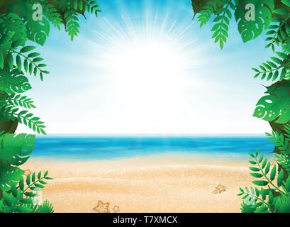 Abstract summer vacation with nature decoration on sunny beach background. You can use for summer vacation cover presentation, ad, poster, artwork Stock Vector