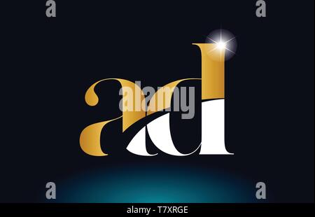 combination letter ad a d gold golden alphabet logo icon design with ...