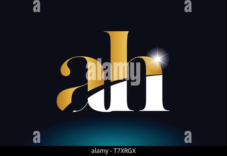 combination letter ah a h gold golden alphabet logo icon design with ...