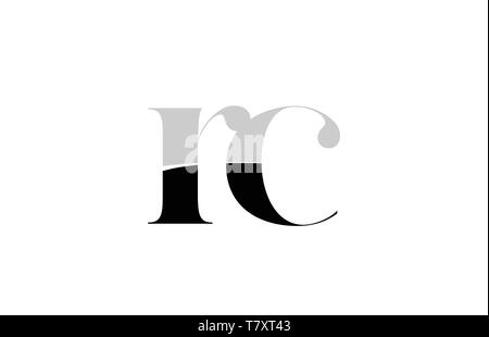 black and white alphabet letter rc r c logo combination design suitable ...