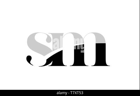 black and white alphabet letter sm s m logo combination design suitable ...