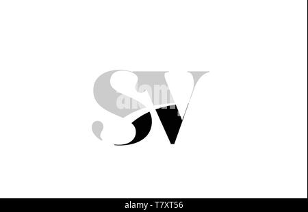 black and white alphabet letter sv s v logo combination design suitable ...