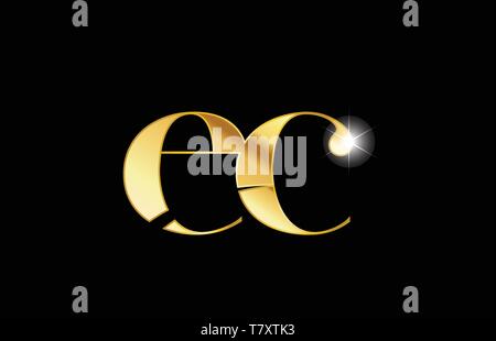 gold golden alphabet letter ec e c logo icon combination design ...
