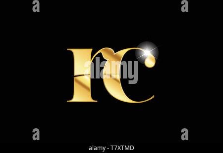 gold golden alphabet letter rc r c logo icon combination design ...