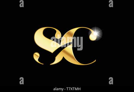 gold golden alphabet letter sc s c logo icon combination design ...