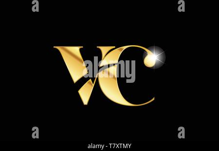 gold golden alphabet letter vc v c logo icon combination design ...
