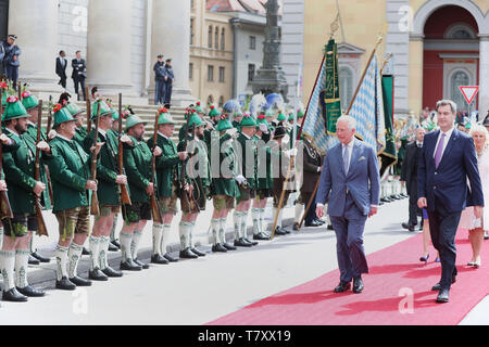 The Prince of Wales and the Duchess of Cornwall are officially welcomed to Munich, Germany, in an event hosted by the Minister-President of Bavaria Markus Soder. Stock Photo