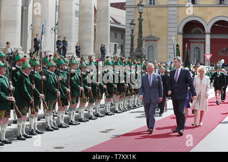 The Prince of Wales and the Duchess of Cornwall are officially welcomed to Munich, Germany, in an event hosted by the Minister-President of Bavaria Markus Soder. Stock Photo