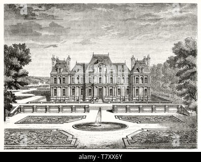 france vintage 邸宅のデッサン Center front view view of the Chateau de Maisons France and