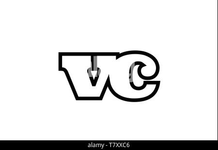 Connected or joined vc v c black alphabet letter combination suitable as a logo icon design for a company or business Stock Vector