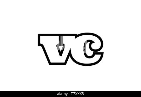 Connected or joined vc v c black alphabet letter combination suitable as a logo icon design for a company or business Stock Vector
