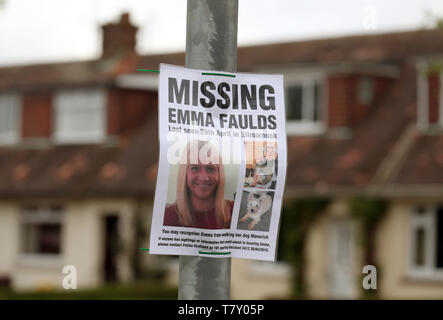 Missing person poster in Monkton, Ayrshire, where 39 year-old Emma Faulds from Kilmarnock was last seen after she was reported missing. A 39-year-old man has been arrested in connection with her disappearance. Stock Photo