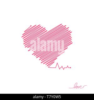 Heart pulse. Red and white colors. Heartbeat lone, cardiogram. Beautiful healthcare, medical background. Modern simple design. Icon. sign or logo Stock Vector