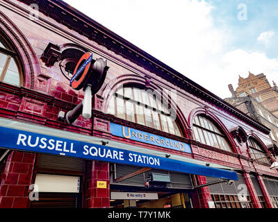 Russell Square tube station exterior, Bloomsbury, Camden, London, UK. Stock Photo