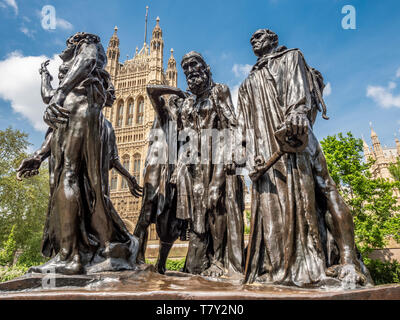 The Burghers of Calais (Les Bourgeois de Calais) bronze sculpture by Auguste Rodin 1889, Victoria Tower Gardens, London, UK.  Cast 1908, installed on  Stock Photo