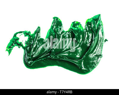 smear of green oil paint on a white Stock Photo