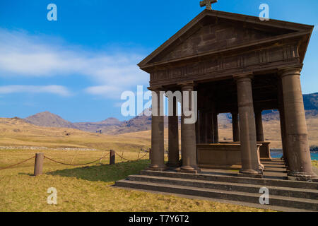 The Bullough Mausoleum and the Rum Cuillin hills, Harris Bay, Isle of Rum, Scotland Stock Photo