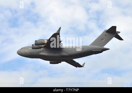 RAF Boeing C-17 Globemaster III, ZZ175, shortly after take-off from RAF Brize Norton, Oxfordshire, United Kingdom Stock Photo