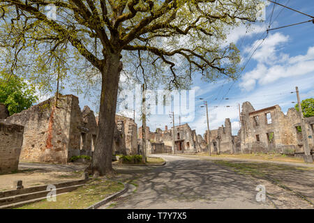 Oradour-sur-Glane, France - April 29, 2019: The ruins of the village after the massacre by the german nazi's in 1944 that destroyed it.