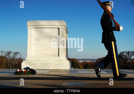 Honor guard at Changing of the guard ceremony at Tomb of the Unknown Soldier in Arlington National Cemetery.Arlington.Virginia.USA Stock Photo