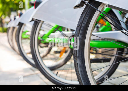 bicycle rack of the urban bike-sharing system in the city . Stock Photo