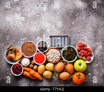 Assortment of healthy food containing iodine. Products rich in I Stock Photo