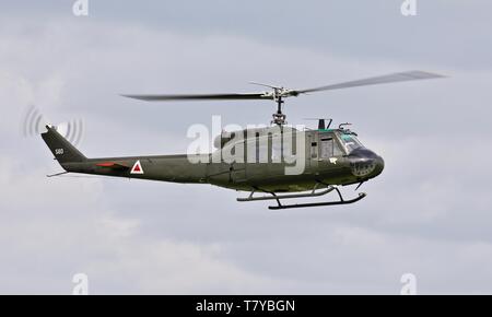 Bell UH-1 Iroquois 'Huey' flying at the season premiere at Shuttleworth on the 5 May 2019 Stock Photo