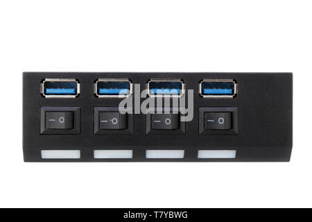 Black USB3 dock with empty connectors on white background Stock Photo