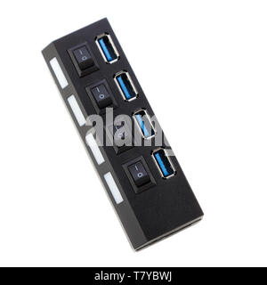 Black USB3 dock with empty connectors on white background Stock Photo