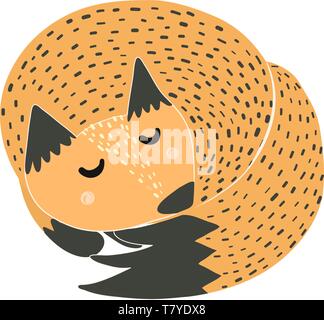 Cute sleeping fox isolated on white background. Vector illustration Stock Vector