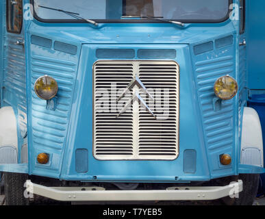 Front radiator grill and badge on vintage Citroen van Stock Photo
