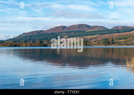Autumn reflections on Lake of Menteith in the Trossachs, Scotland, UK Stock Photo