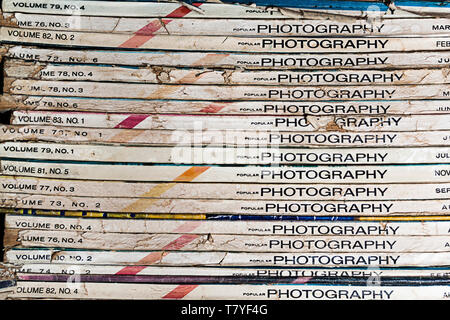 Stack of vintage photography magazines from the 70's - nice repetition of the word 'photography' Stock Photo
