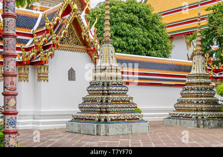 Pavilions and chedis, called Phra Chedi Rai, which contain the ashes of members of the royal family,  in a Buddhist temple complex Wat Pho also known  Stock Photo