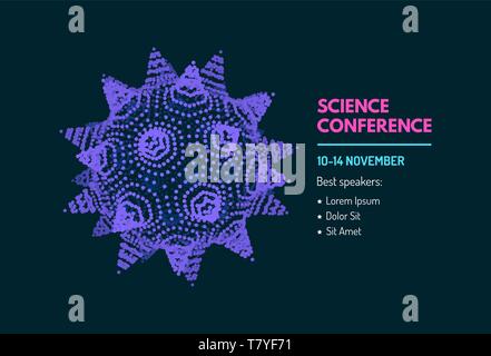 Science conference. Microorganism cell or virus particles. Business event invitation template.  Abstract vector illustration for science, medicine, ed Stock Vector