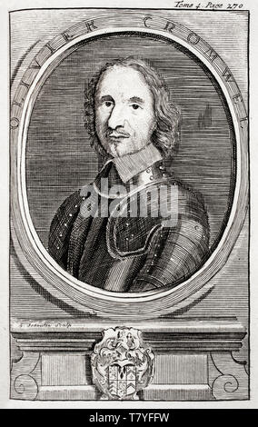 Portrait engraving of Oliver Cromwell (1599-1658), by G. Schouten,1742 Peace Palace Library Stock Photo