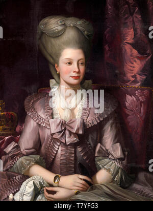 Benjamin West, Queen Charlotte of Mecklenburg-Strelitz, (1744-1818), Queen Consort of the United Kingdom, portrait painting, 1777 Stock Photo