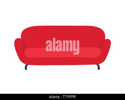 Sofa and couch red colorful cartoon illustration vector. Comfortable lounge for interior design isolated on white background. Stock Vector