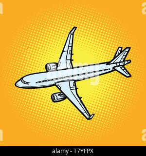aircraft air transport yellow background. Comic cartoon pop art vector retro vintage drawing Stock Vector