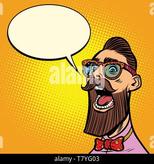 elegant hipster screams. Comic cartoon pop art retro vector illustration hand drawing Stock Vector