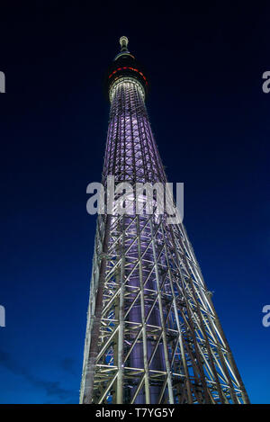 Evening view of Tokyo Skytree, the tallest communication tower in the world, seen from below Stock Photo