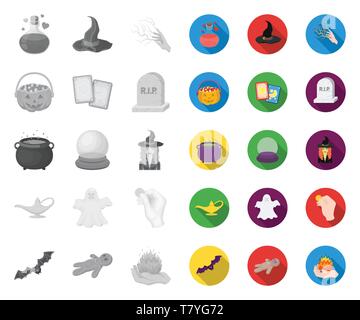 mono,flat and white magic mono,flat icons in set collection for design. Attributes and sorceress accessories vector symbol stock  illustration. Stock Vector